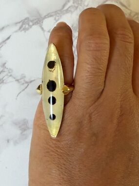 Rose Pierre Gold-Tone White and Black Marquise Dot Ring